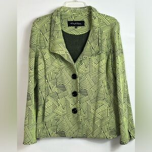 Cheryl Nash Windridge Women's Lime Green Black Geometric Print Jacket Sz XL
